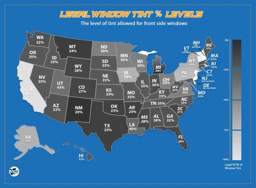 Front Side Window Tint Percentage State Maps