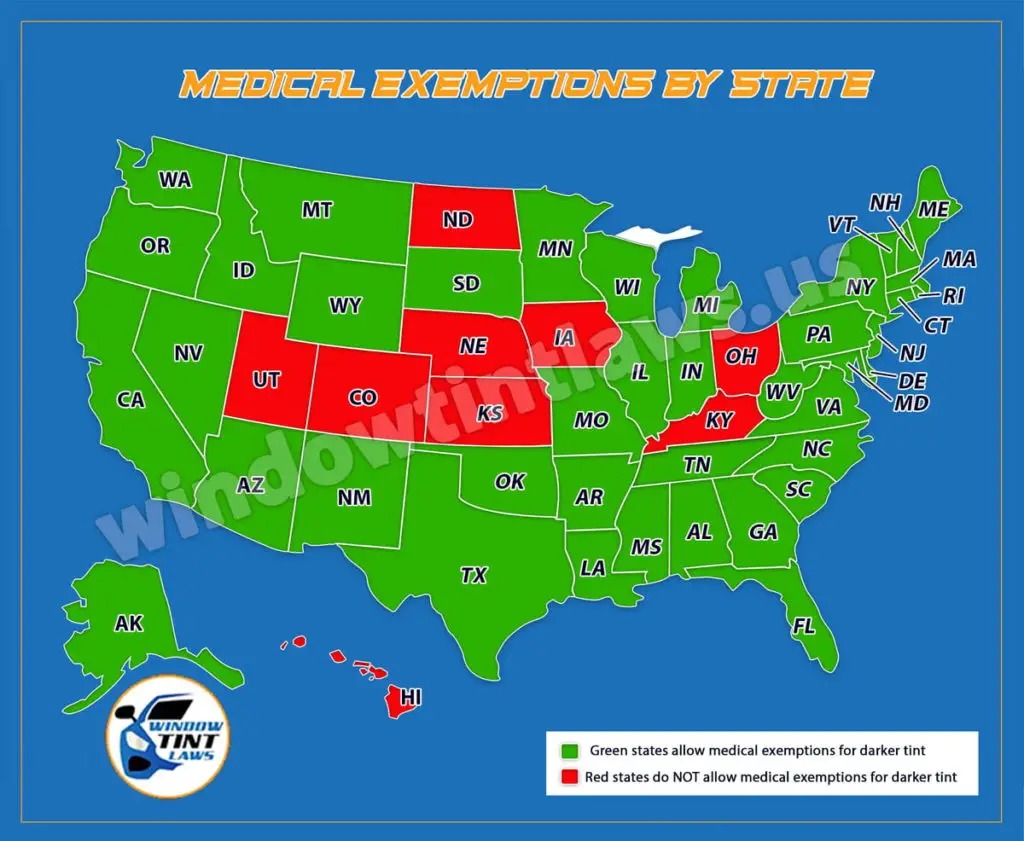 Window Tint Medical Exemptions State Map