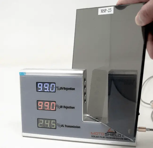 tint meter showing 25 percent tint